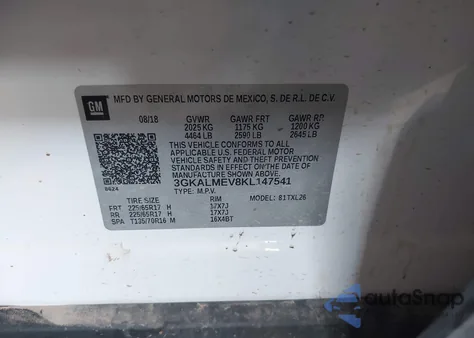 2019 GMC Terrain Sle из США, поврежденный, VIN 3GKALMEV8KL147541